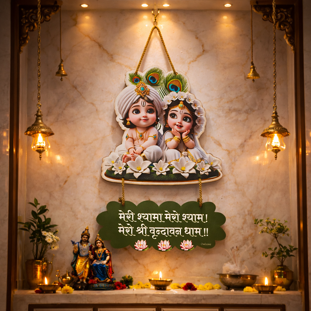 Animated Radha Krishna Wall Hanging with Beautiful Quote | Premium Wall Decor for Home Temple