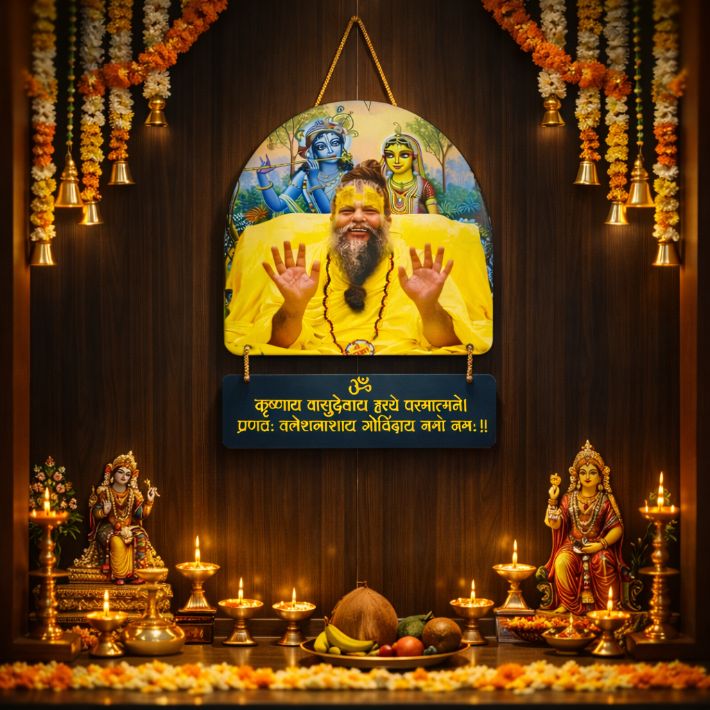 Premanand Ji Maharaj Wall Hanging | Radha Krishna with "Krishnay Vashudevay Mantra"