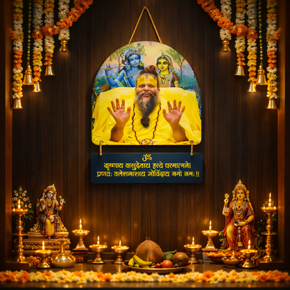 Premanand Ji Maharaj Wall Hanging | Radha Krishna with "Krishnay Vashudevay Mantra"