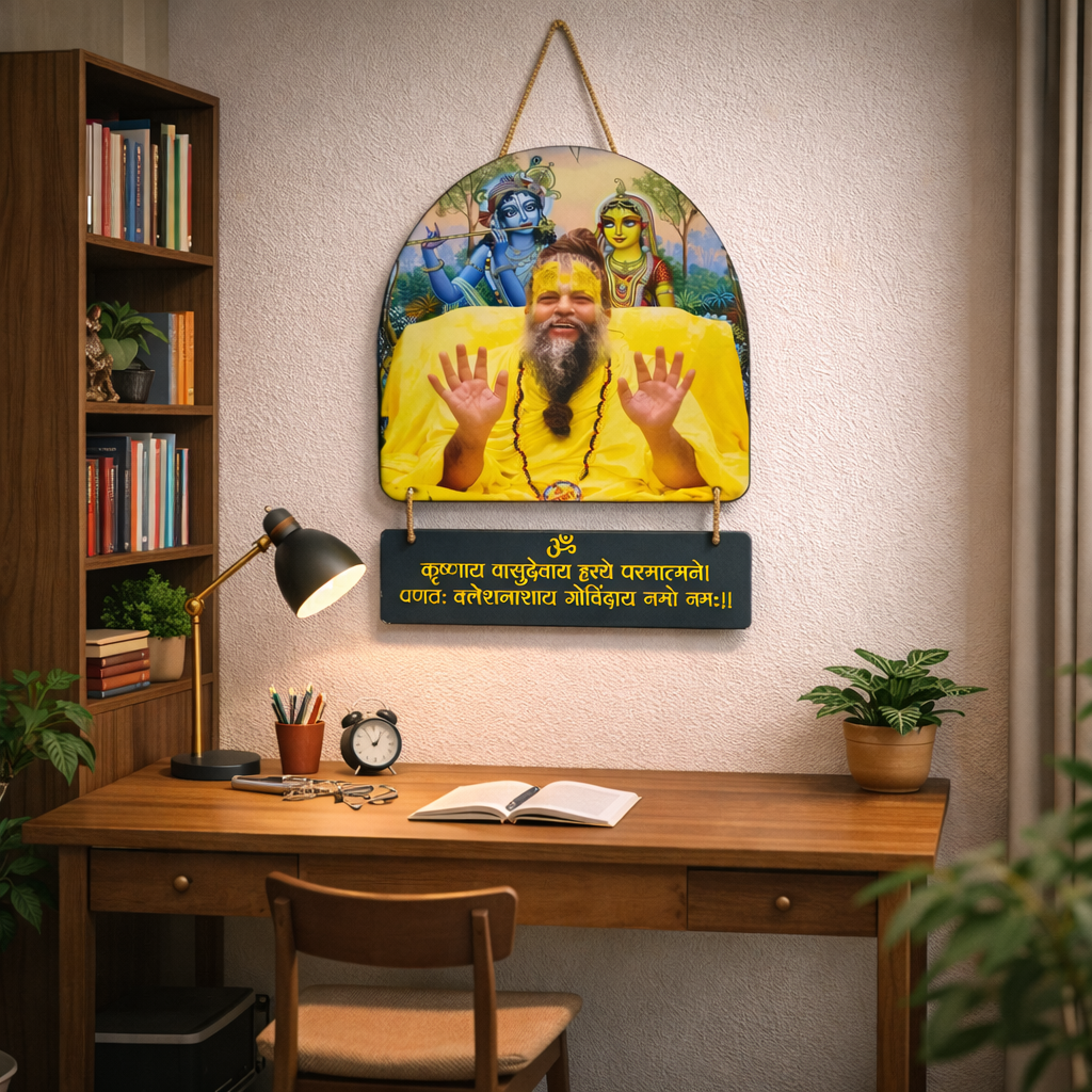 Premanand Ji Maharaj Wall Hanging | Radha Krishna with "Krishnay Vashudevay Mantra"