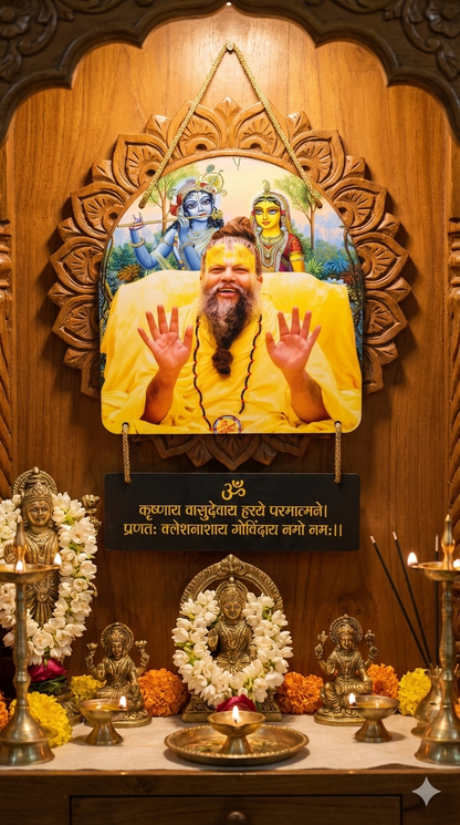 Premanand Ji Maharaj Wall Hanging | Radha Krishna with "Krishnay Vashudevay Mantra"