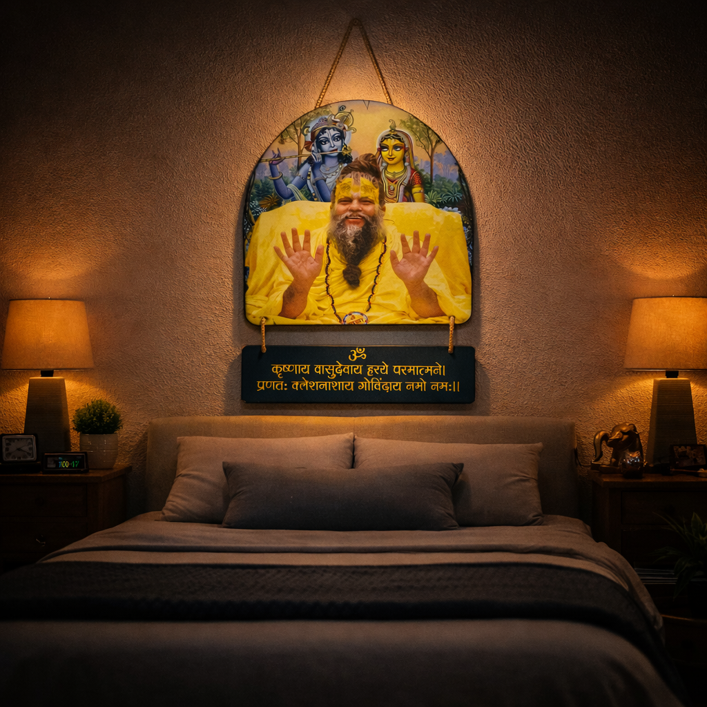 Premanand Ji Maharaj Wall Hanging | Radha Krishna with "Krishnay Vashudevay Mantra"