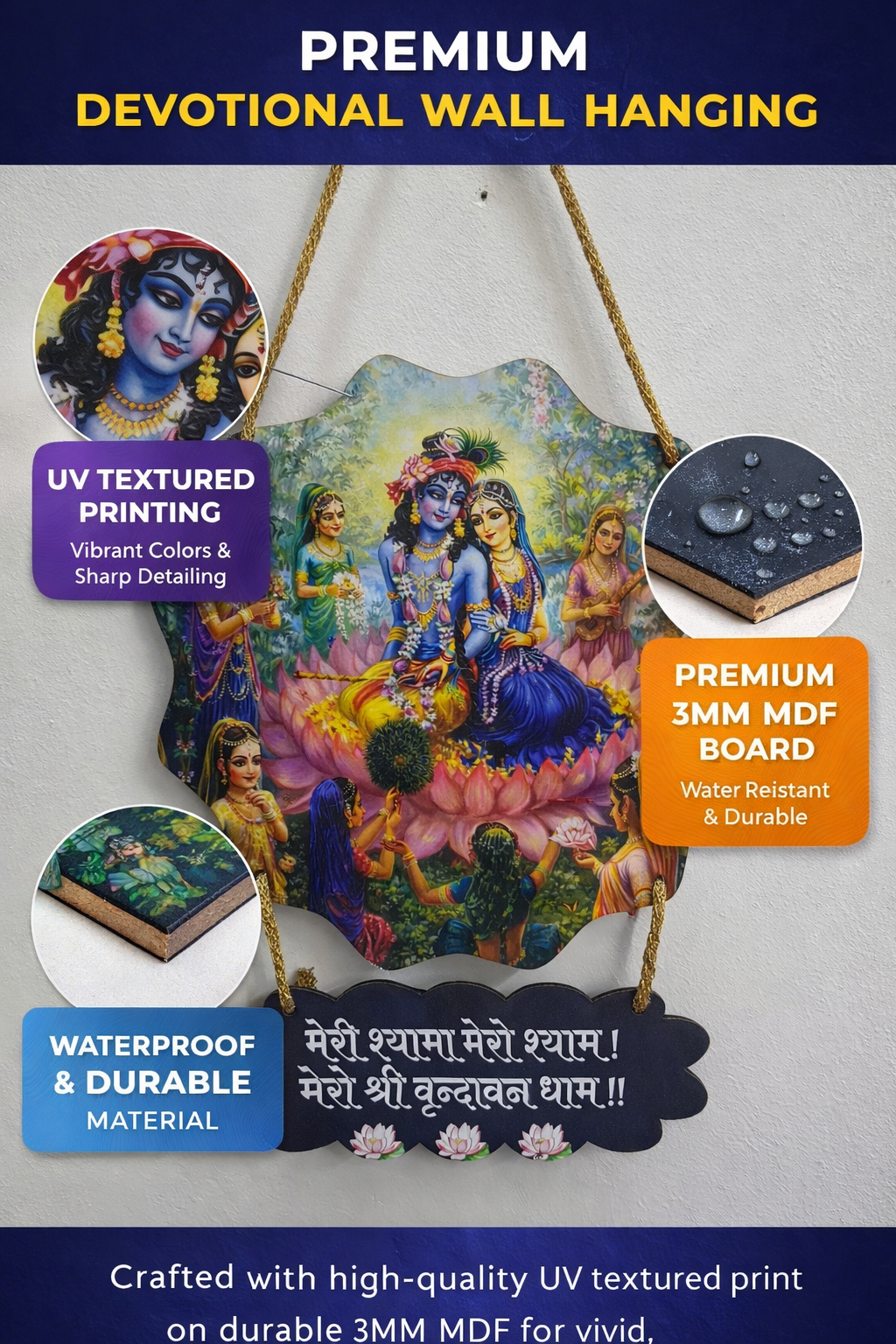 Decorative Radha Krishna Wall Hanging with Ashtsakhi Vrindavan Theme for Temple Wall Decor