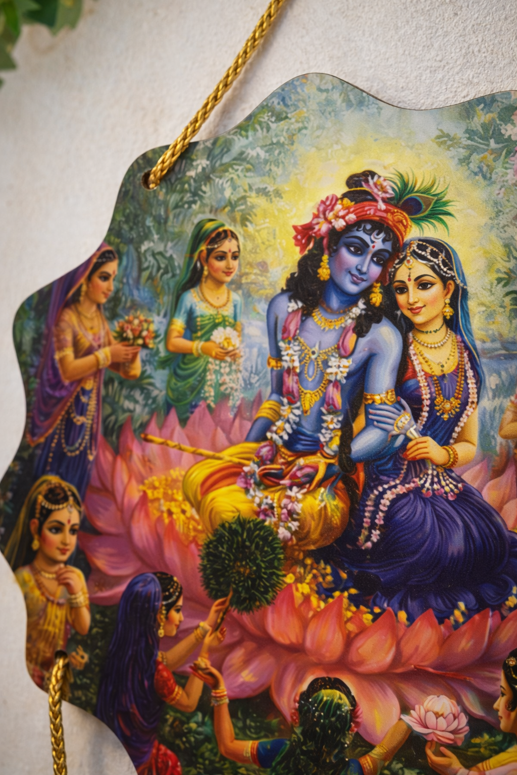 Decorative Radha Krishna Wall Hanging with Ashtsakhi Vrindavan Theme for Temple Wall Decor