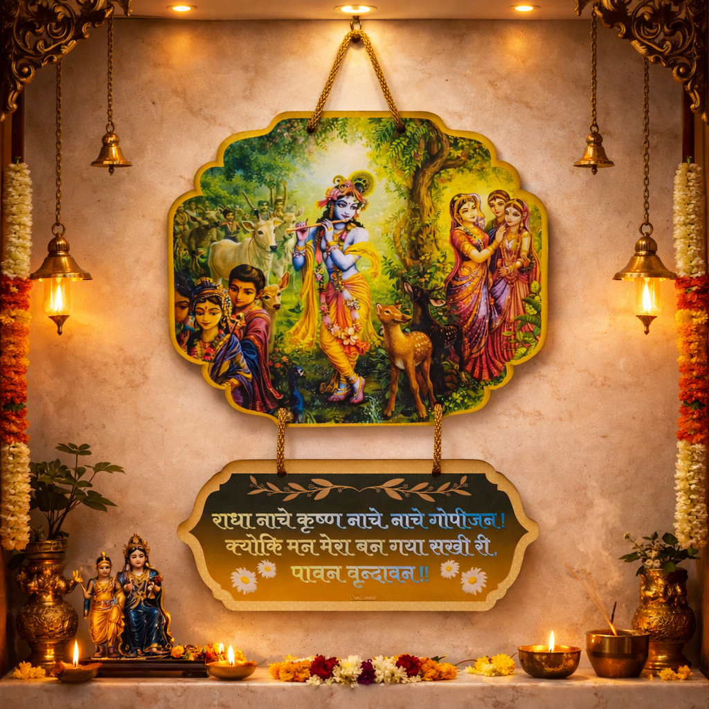 Decorative Radha Krishna Wall Hanging with Ashtsakhi Vrindavan Theme | Best Home Temple Decor Gift Item