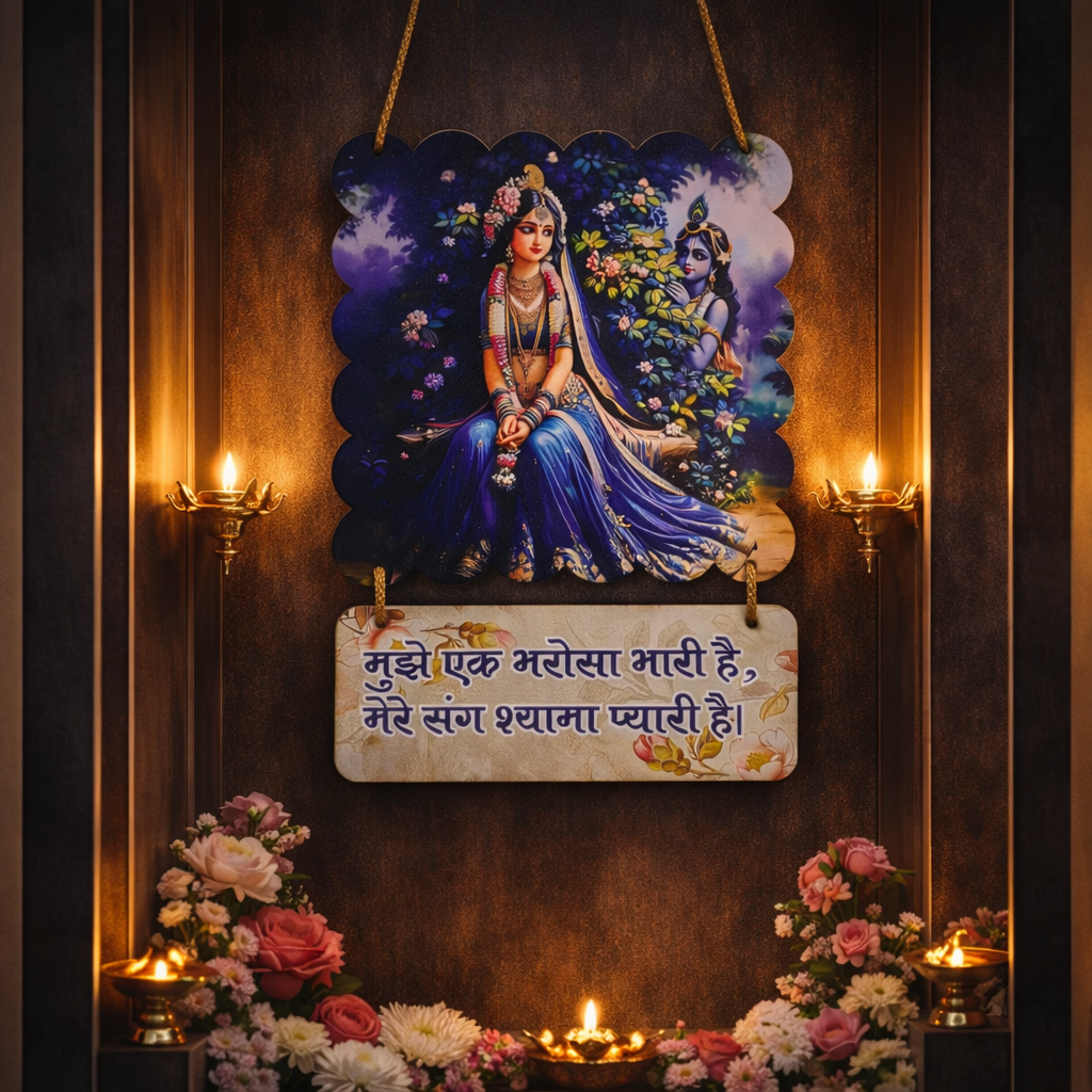 Radha Krishna Nikunj Vrindavan Theme Wall Hanging | Wooden Wall Decor Item for Home, Living Room, Bedroom, Spiritual, Temple